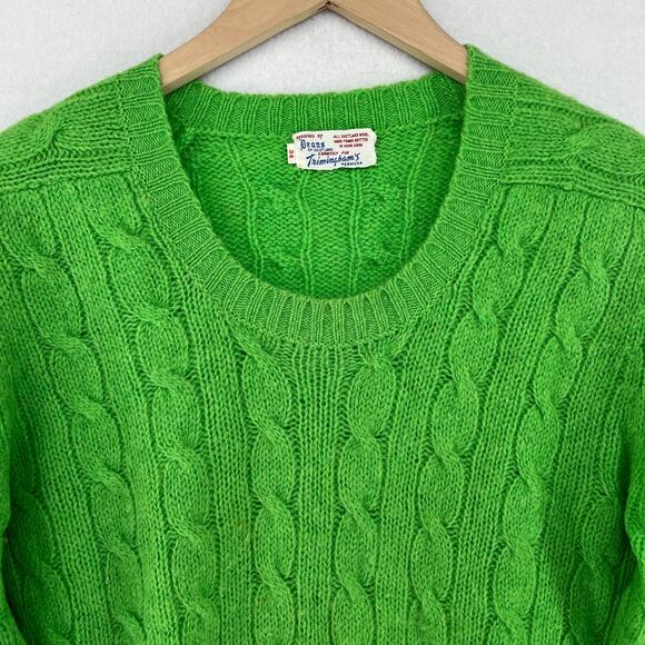DEANS OF SCOTLAND Sweater Womens 34 Shetland Wool Cable Hand Knit Green HK VTG - Picture 3 of 14